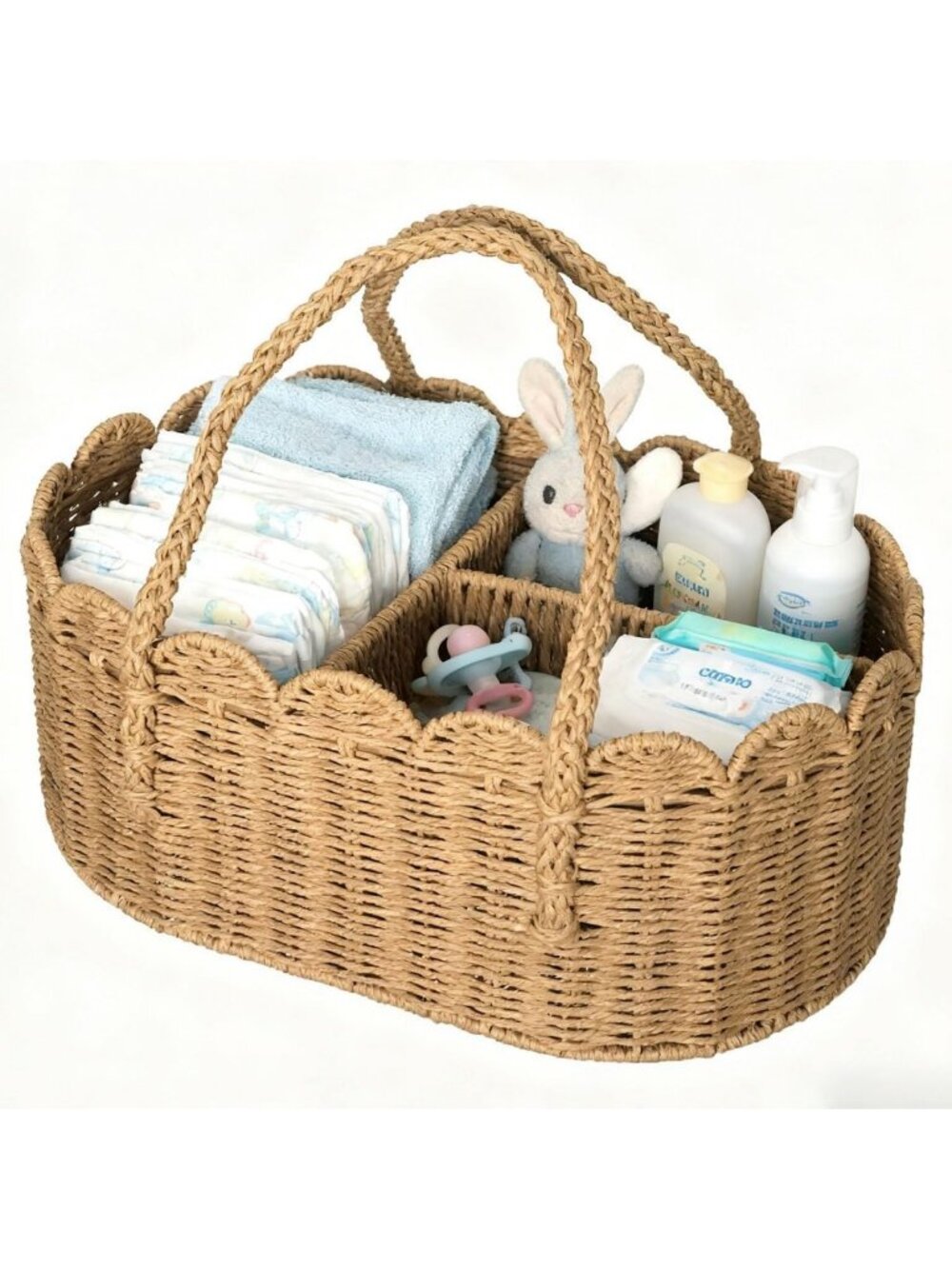 Diaper Caddy Organizer, Paper Rope Storage Baskets Nursery Bin with Removable